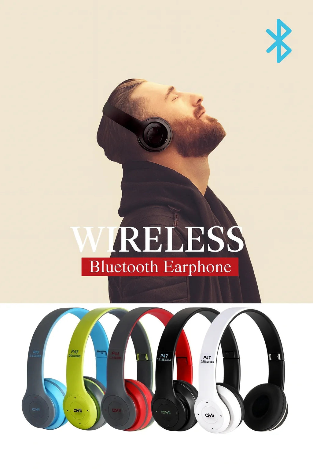Foldable Wireless Bluetooth Headphones with Built-In Microphone | Stereo Sound