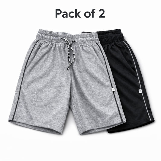 Pack of 2 Men’s Summer Shorts | Grey &amp; Black | Soft Hosiery Fabric | Comfortable Casual Shorts with Pockets | Perfect for Home, Gym &amp; Daily Wear